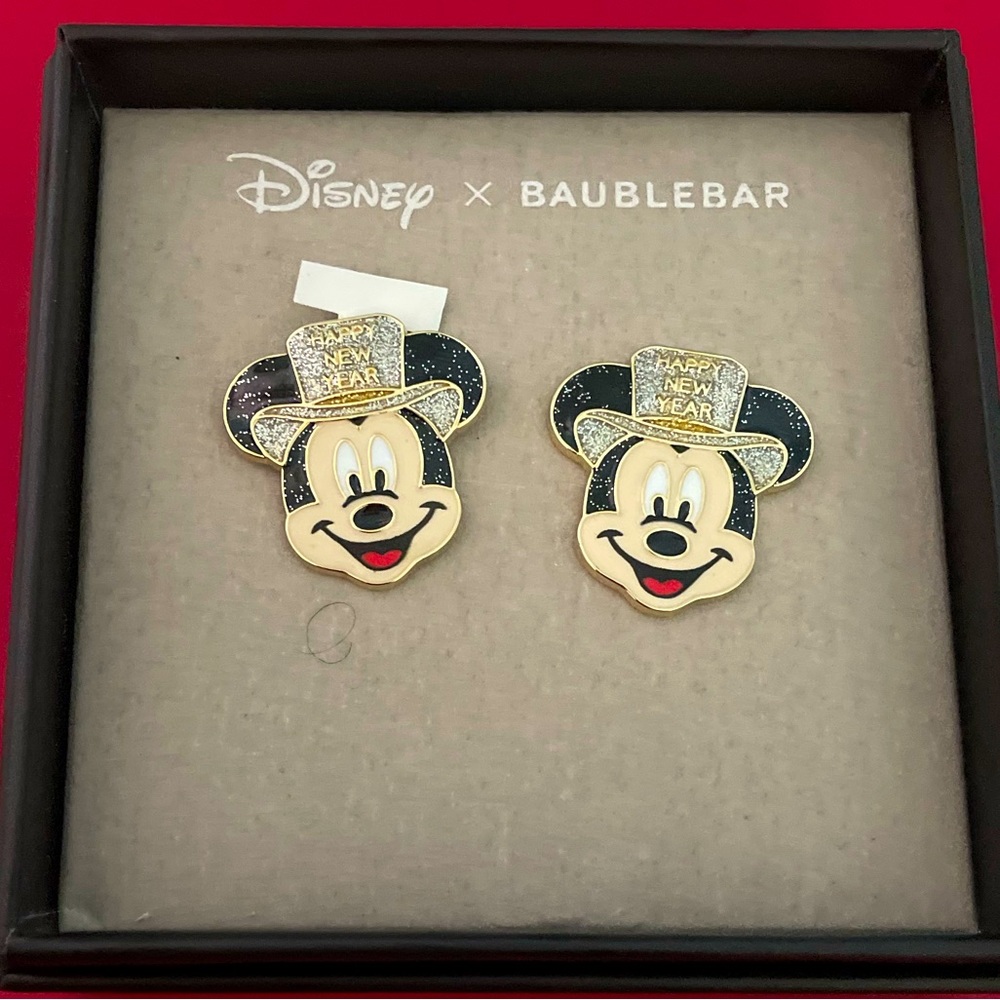 Disney Bauble bar Mickey hat new years earrings NIB